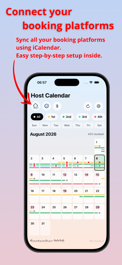 Host Calendar monthly view with reservations and task markers