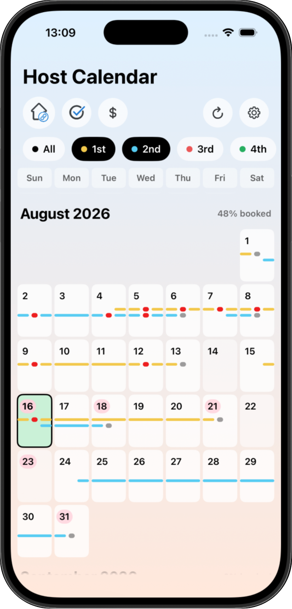 Filtered calendar view for selected properties